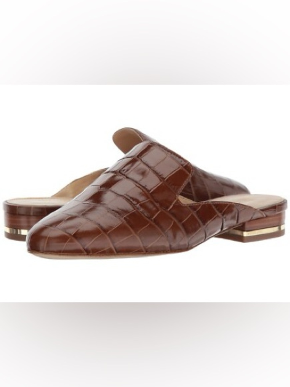 Michael Kors Natasha Embossed Leather Mules Slide On Clogs Luggage Brown 9M